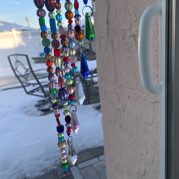 Hand Crafted Multicolor Beaded Crescent Light Catcher - Picture 10 of 13